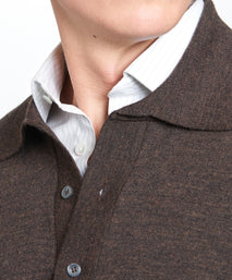 Chocolate Merino Wool Long Sleeve Polo Shirt