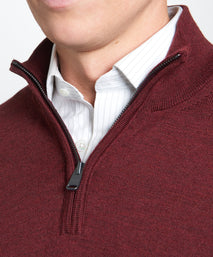 Burgundy Merino Wool Zip Neck Sweater