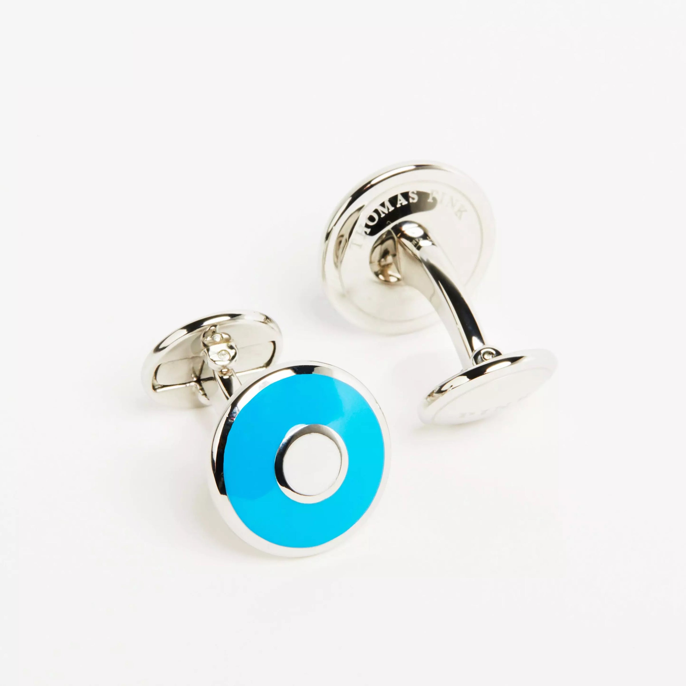 Blue Silver Finish Enamel Target Cufflinks