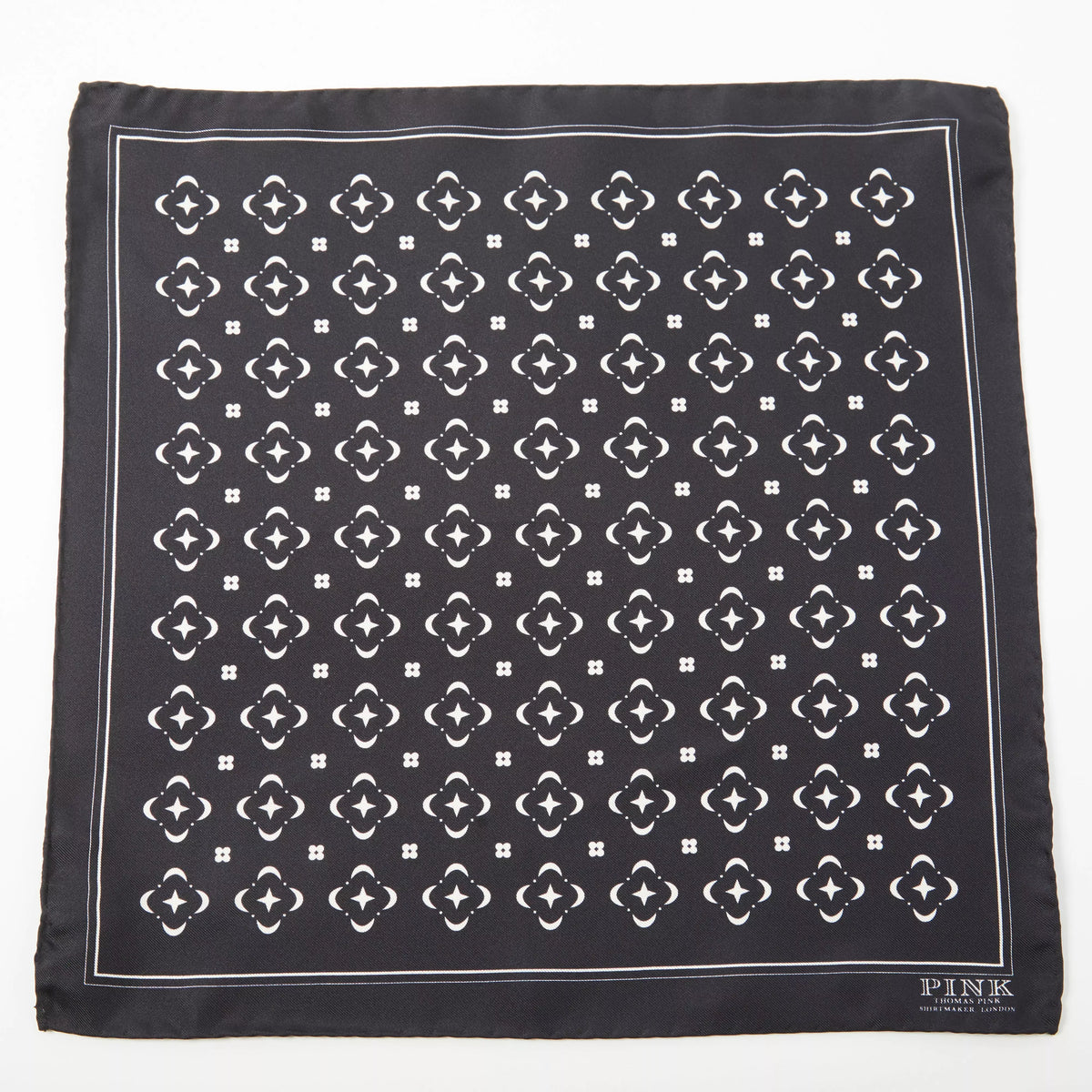 Black & White Flower Monogram Printed Silk Pocket Square