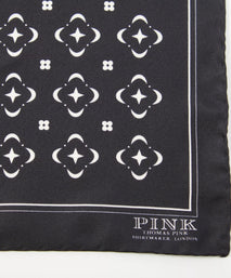 Black & White Flower Monogram Printed Silk Pocket Square