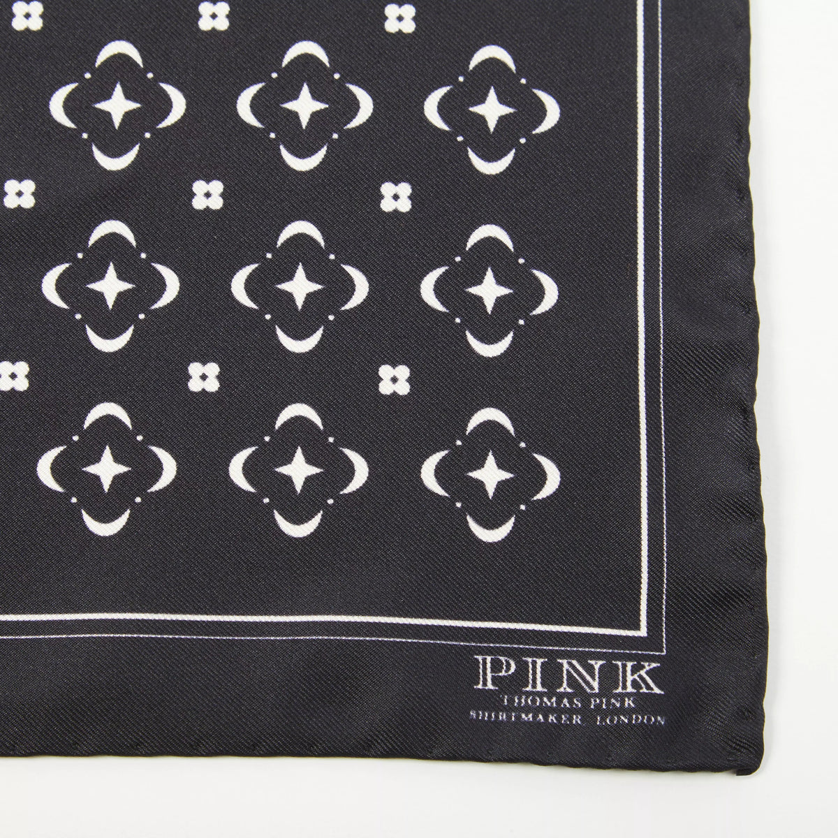 Black & White Flower Monogram Printed Silk Pocket Square