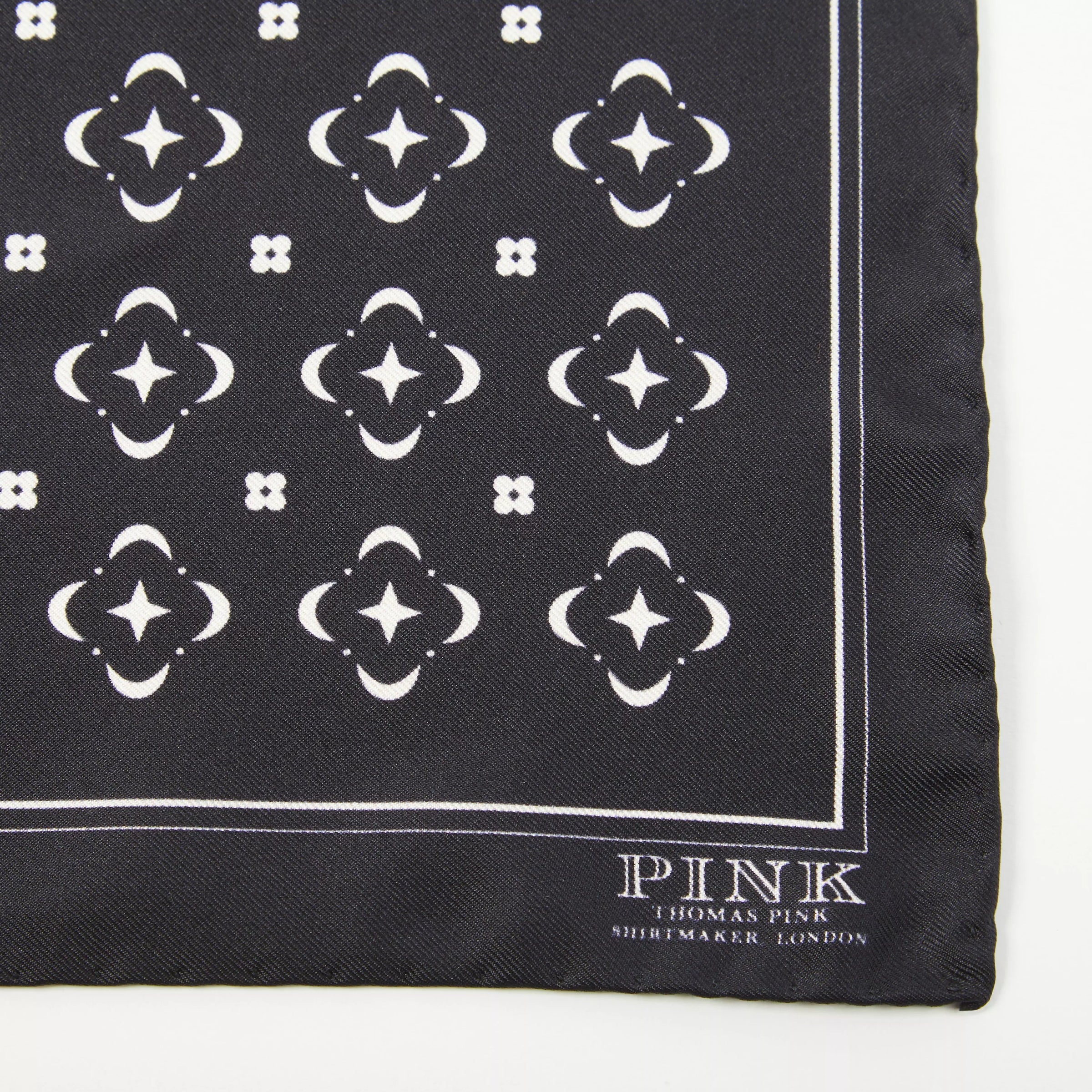 Black & White Flower Monogram Printed Silk Pocket Square