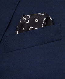 Black & White Flower Monogram Printed Silk Pocket Square