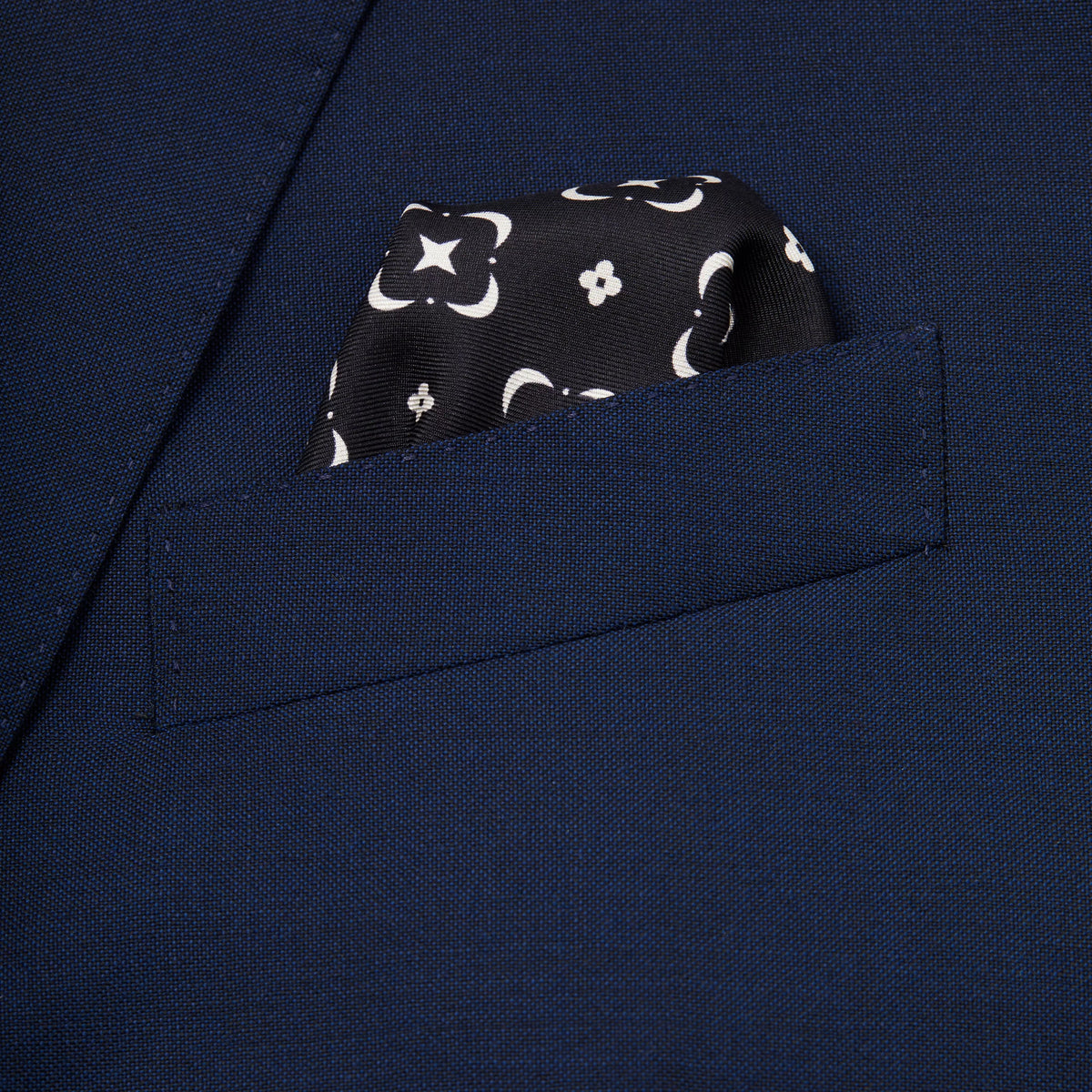 Black & White Flower Monogram Printed Silk Pocket Square