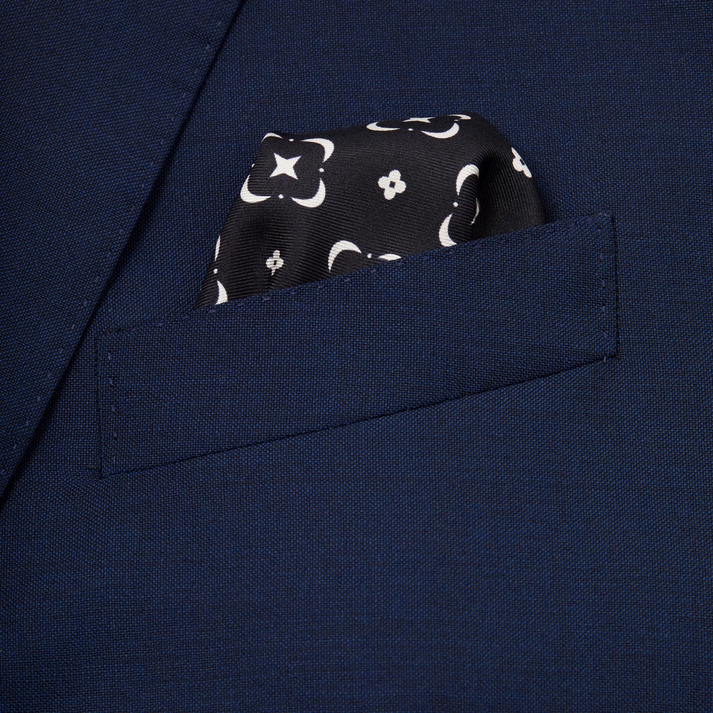 Black & White Flower Monogram Printed Silk Pocket Square