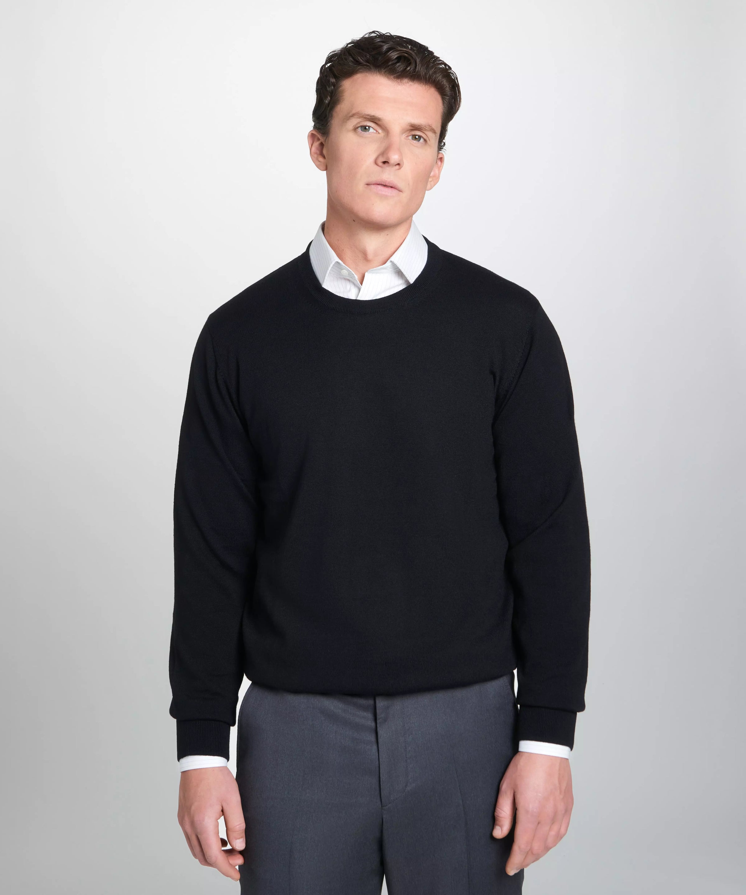 Black Merino Wool Crew Neck Sweater