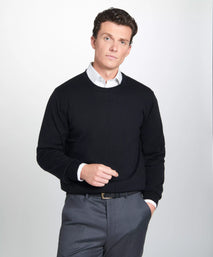 Black Merino Wool Crew Neck Sweater