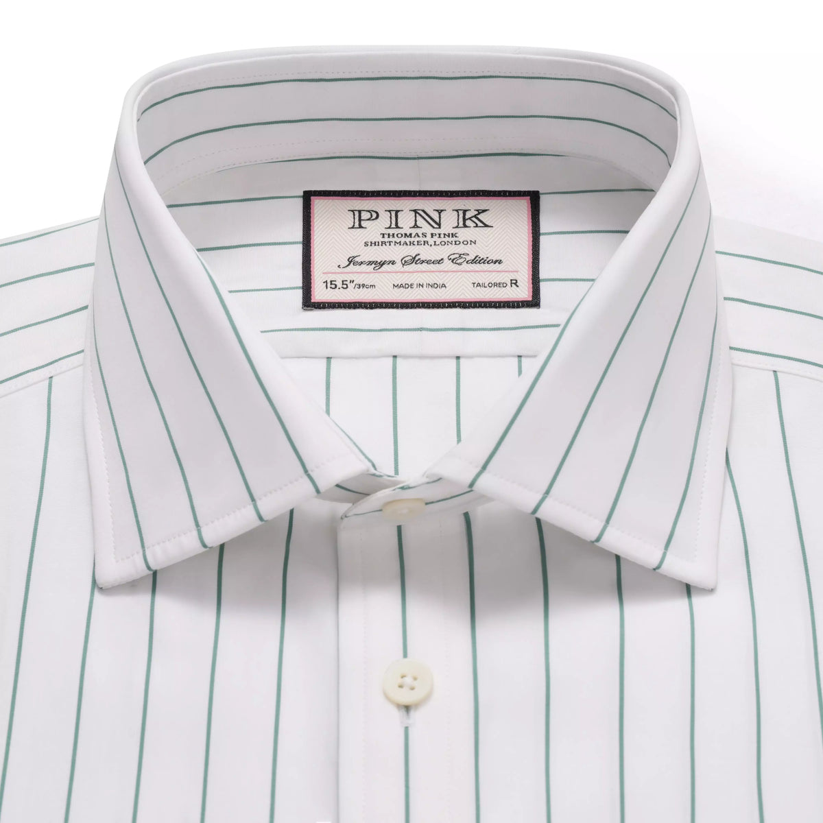 White & Green Tailored Fit Formal Wide Pin Stripe Shirt