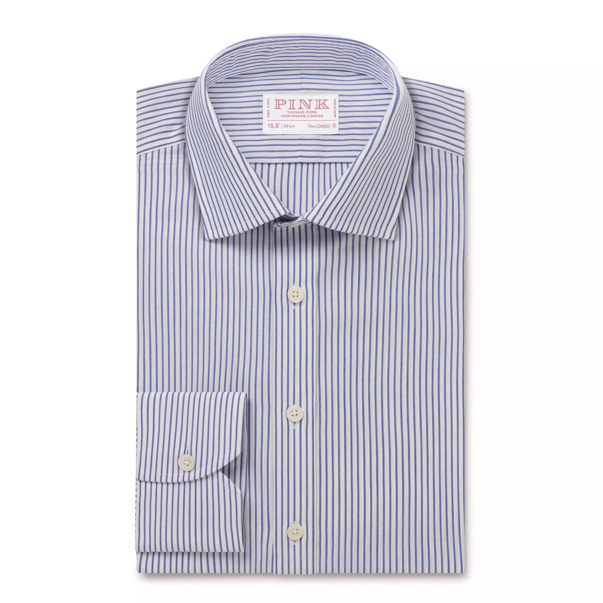 Deep Blue & White Tailored Fit Panama Medium Stripe Formal Shirt