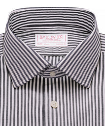 Charcoal Grey & White Classic Fit Panama Stripe Formal Shirt